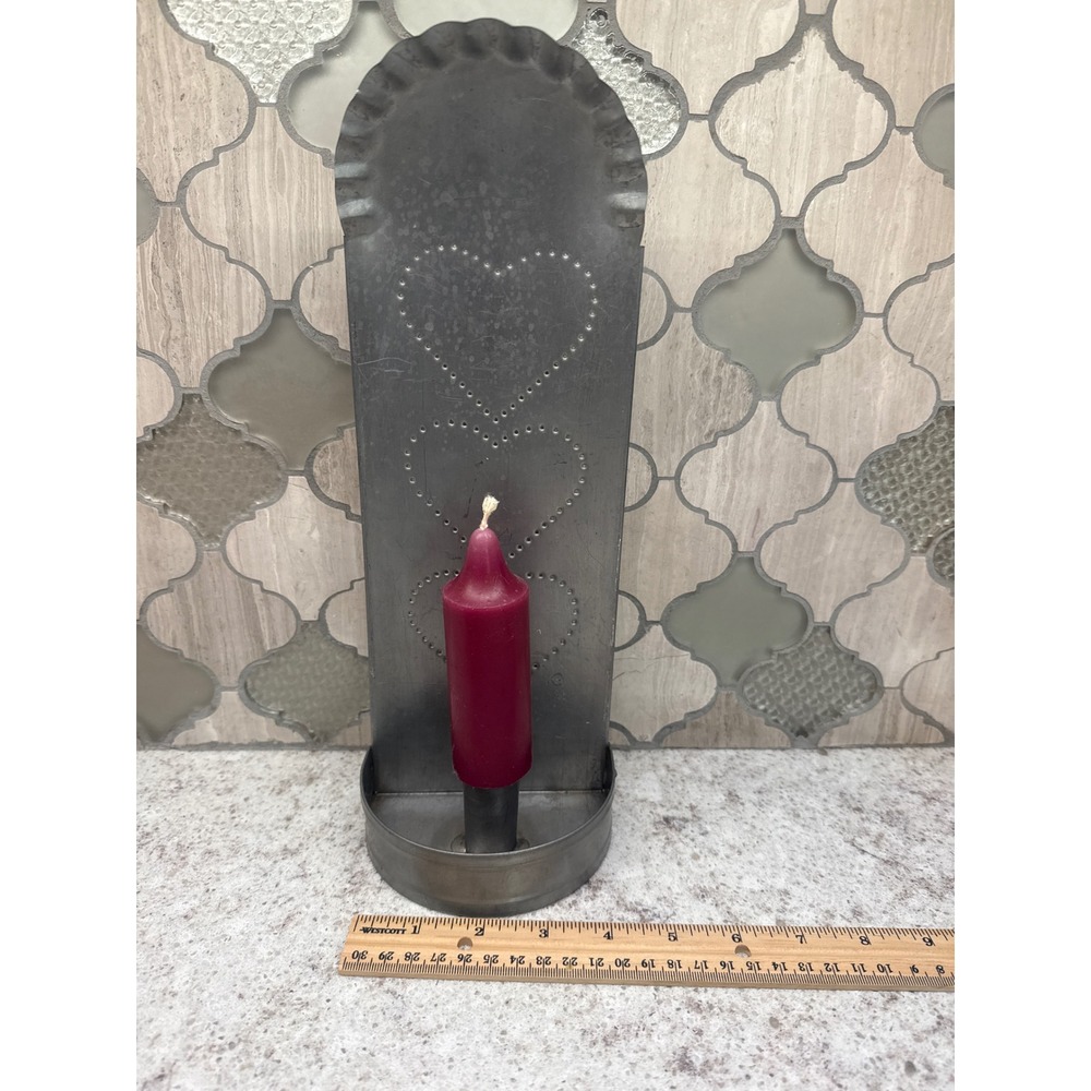 Primitive Punched Tin Heart Wall Sconce Galvanized Metal Candle Holder Farmhouse